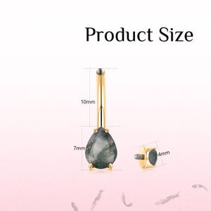 14G Navel Ring Teardrop Moss Agate Belly Button Piercing G23 Titanium Gold Silver Natural Dainty Minimalist Body Jewelry image 9