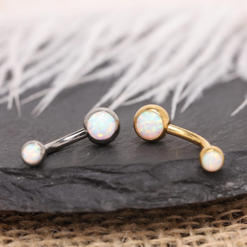 14G Opal Ball Navel Ring Belly Button Piercing Internal Thread G23 Titanium Gold Silver Rose Gold White Blue Purple Opal Dainty Body Jewelry image 2