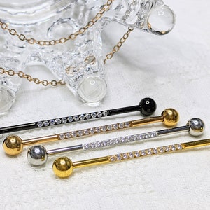 316L Surgical Steel Industrial Barbell Piercing with CZ Paved