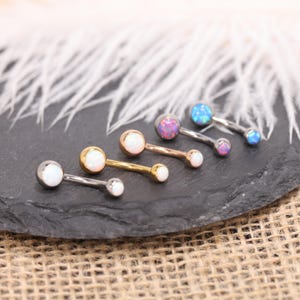 14G Opal Ball Navel Ring Belly Button Piercing Internal Thread G23 Titanium Gold Silver Rose Gold White Blue Purple Opal Dainty Body Jewelry image 11