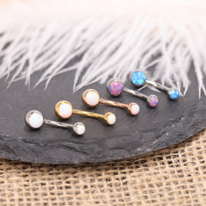 14G Opal Ball Navel Ring Belly Button Piercing Internal Thread G23 Titanium Gold Silver Rose Gold White Blue Purple Opal Dainty Body Jewelry image 11