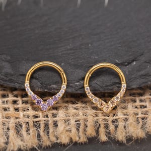 316L Surgical Steel Double CZ Nose Ring White Champagne Blue Purple CZ Gold 16G Dainty Septum Cartilage Jewelry