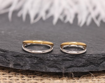 316L Surgical Steel Two Tone Open Nose Ring Hoop Gold Silver Septum Ring 16G 18G 20G Dainty Double Color Nose Hoop Jewelry