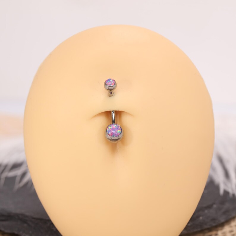 14G Opal Ball Navel Ring Belly Button Piercing Internal Thread G23 Titanium Gold Silver Rose Gold White Blue Purple Opal Dainty Body Jewelry image 12