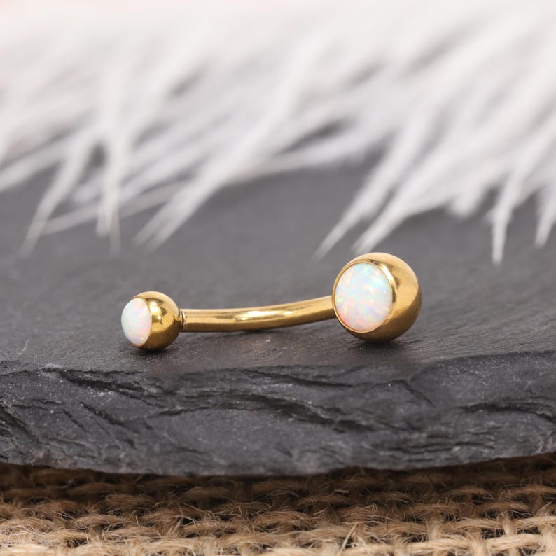 14G Opal Ball Navel Ring Belly Button Piercing Internal Thread G23 Titanium Gold Silver Rose Gold White Blue Purple Opal Dainty Body Jewelry Gold-White Opal