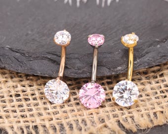Piercing para ombligo de 14G con circonita cúbica, G23, titanio, oro, plata, oro rosa, blanco, rosa, negro, AB, morado, arcoíris, joyería corporal delicada.