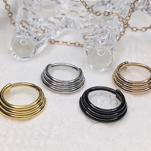 16G Triple Stacked Septum Clicker Hoop Surgical Steel Hinged Nose Rings Daith Helix Cartilage Piercing Jewelry