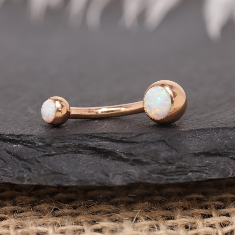 14G Opal Ball Navel Ring Belly Button Piercing Internal Thread G23 Titanium Gold Silver Rose Gold White Blue Purple Opal Dainty Body Jewelry Rose Gold-White Opal