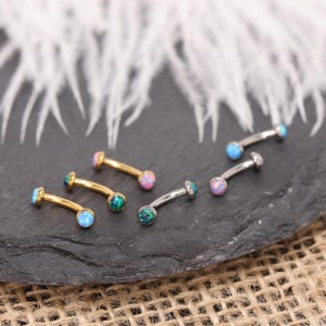 16G 18G Podwójny dysk Opal do piercingu brwi G23 Tytan Złoto Srebro Niebieski Fioletowy Zielony Opal Wewnętrzny gwint Biżuteria do ciała