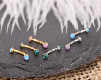 16G 18G Double Disc Opal Eyebrow Piercing G23 Titanium Gold Silver Blue Purple Green Opal Internal Thread Body Jewelry
