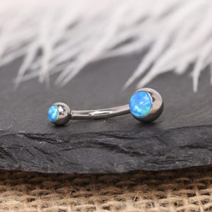 14G Opal Ball Navel Ring Belly Button Piercing Internal Thread G23 Titanium Gold Silver Rose Gold White Blue Purple Opal Dainty Body Jewelry Silver-Blue Opal