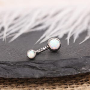 14G Opal Ball Navel Ring Belly Button Piercing Internal Thread G23 Titanium Gold Silver Rose Gold White Blue Purple Opal Dainty Body Jewelry image 8