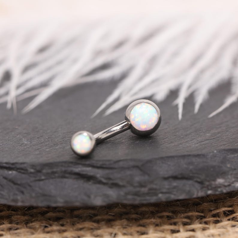 14G Opal Ball Navel Ring Belly Button Piercing Internal Thread G23 Titanium Gold Silver Rose Gold White Blue Purple Opal Dainty Body Jewelry image 8