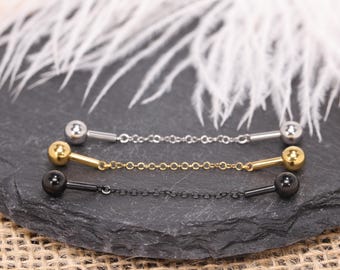 Bilanciere industriale 316L con doppia catena a sfere, piercing industriale oro, argento e nero 14G, gioielli per il corpo