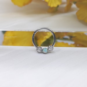 316L Surgical Steel Opal CZ Hinged Segment Hoop Ring Nose Earring Hoop
