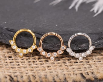 16G Nose Ring Hoop Leaf CZ Zirconia Nose Piercing 316L Surgical Steel Silver Gold Cartilage Hoop Nature Dainty Body Jewelry