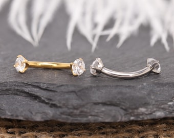 16G 18G Claw CZ Zirconia Eyebrow Piercing Curved Barbell G23 Titanium Gold Silver Internal Thread Minimalist Body Jewelry