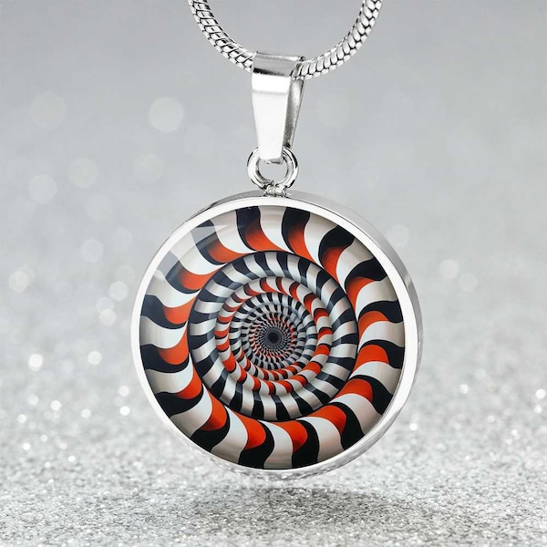 Optical Illusion Pendant - Hypnotic Spiral Necklace - Mesmerizing Pattern Charm