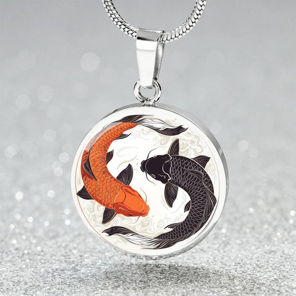 Yin Yang Koi Circle Pendant - Harmonious Fish Necklace - Zen Aquatic Jewelry