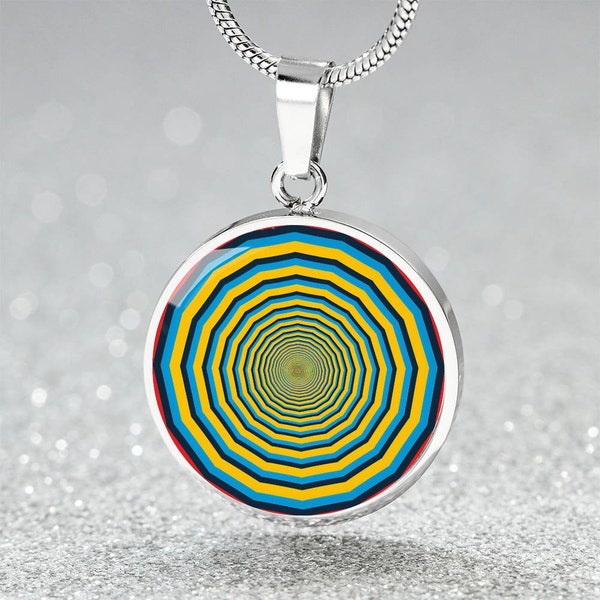 Optical Illusion Target Pendant - Geometric Concentric Circles Necklace - Bold Stripe Locket