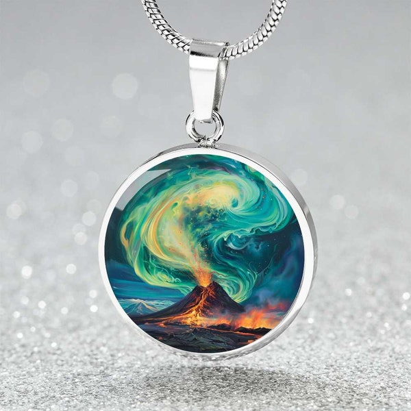 Volcanic Eruption Northern Lights Pendant - Lava Flow Necklace - Cosmic Event Charm