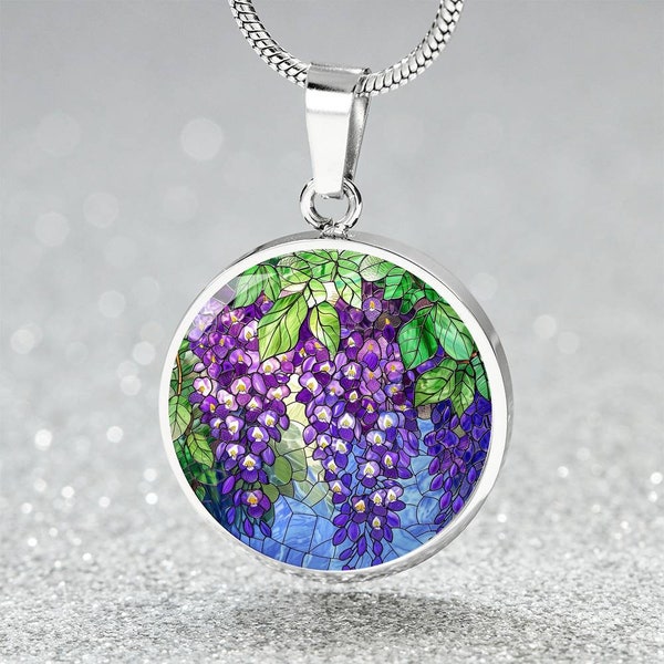 Wisteria Window Pendant - Enchanted Vine Necklace - Stained Glass Style Floral Amulet