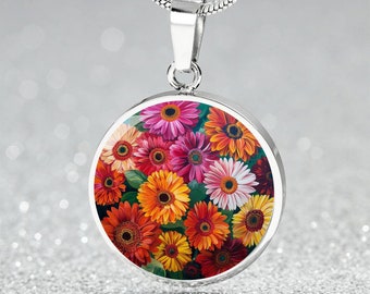 Ciondolo Gerbera Garden Delight - Collana con matrice di prati lussureggianti - Gioielli floreali estivi