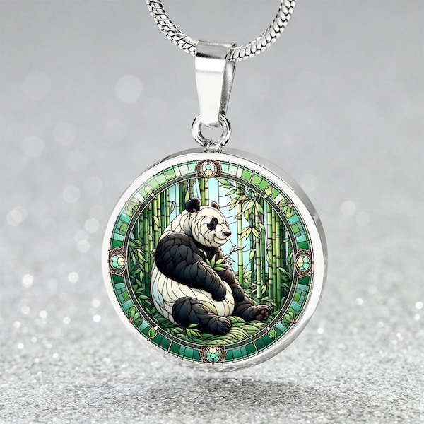 Serene Panda Medallion - Bamboo Forest Pendant - Peaceful Wildlife Necklace