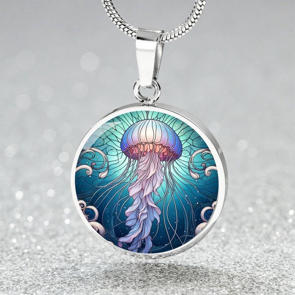 Mystical Ocean Drifter Medallion - Luminescent Deep Sea Pendant - Ethereal Jellyfish Necklace