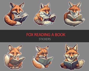 Fox reading a book V2 - stickers with transparent background  (PNG)