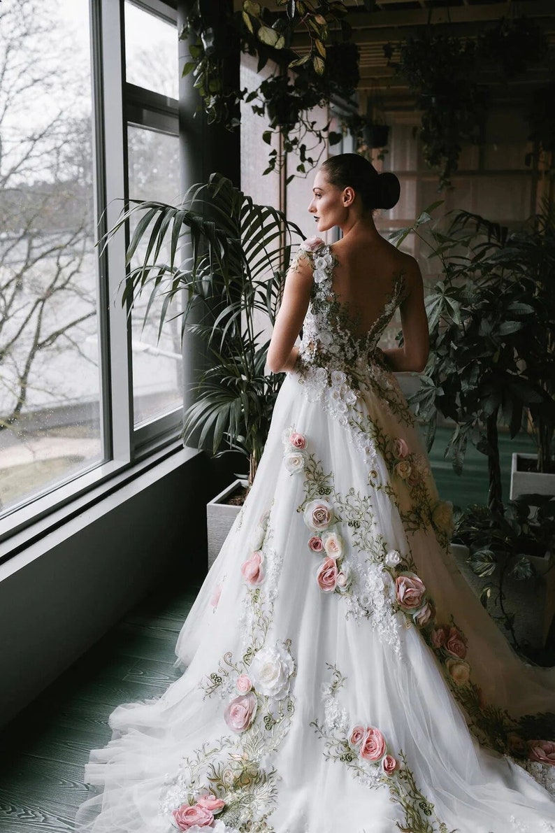 Transparent V-neck Wedding Dress New Design Rose Collection - Etsy