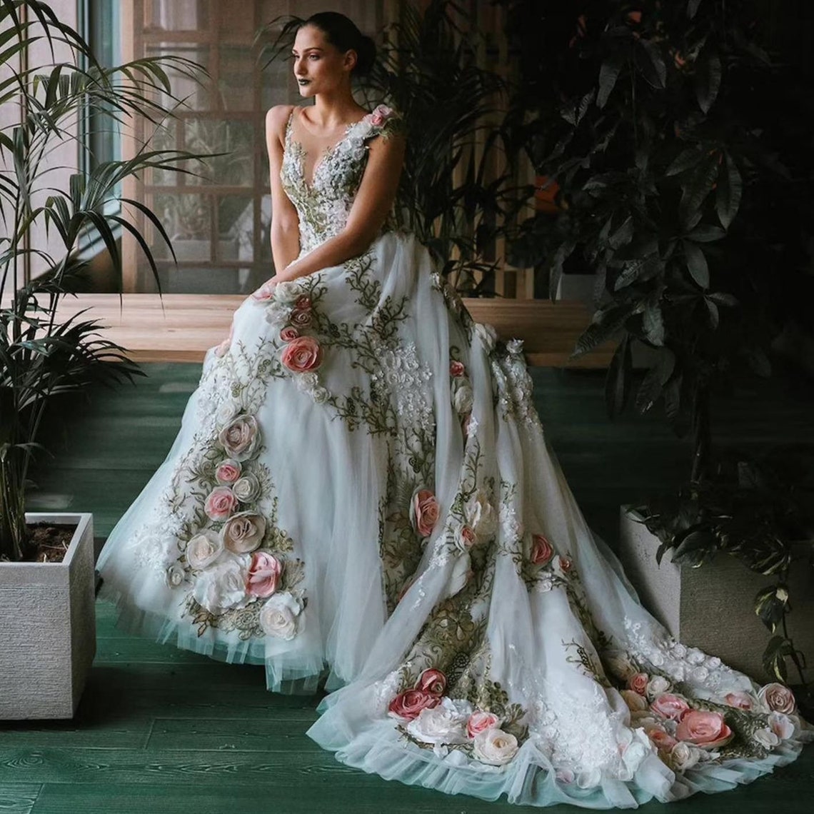 Transparent V-neck Wedding Dress New Design Rose Collection - Etsy