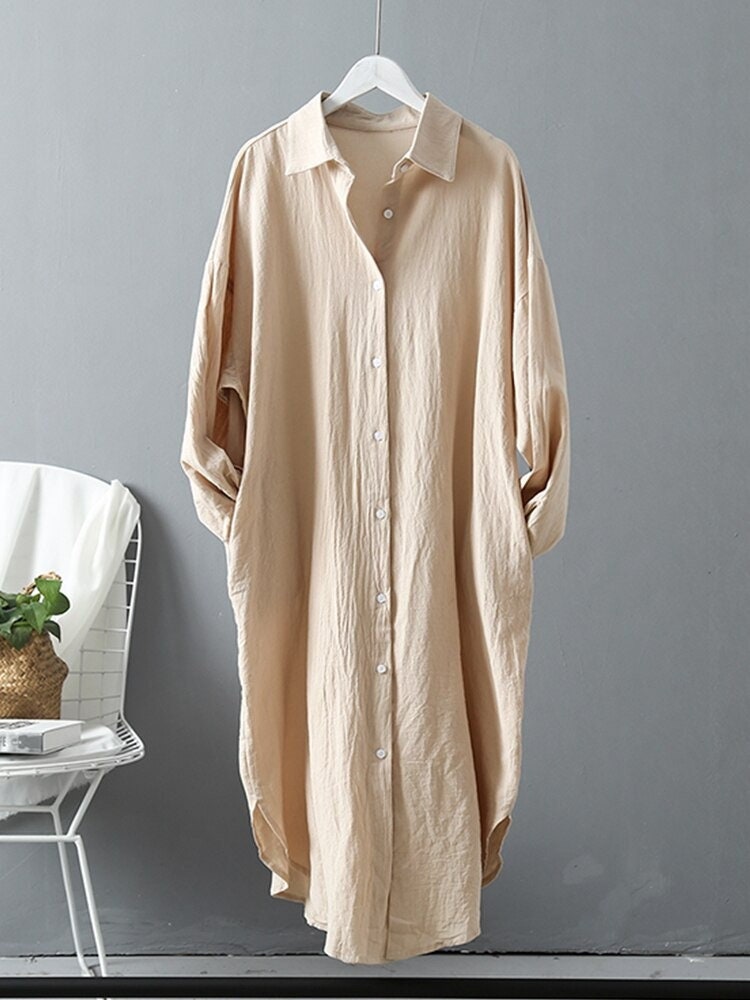 White Shirt Dress for Women Linen Cotton Clothing 2022 Spring Summer