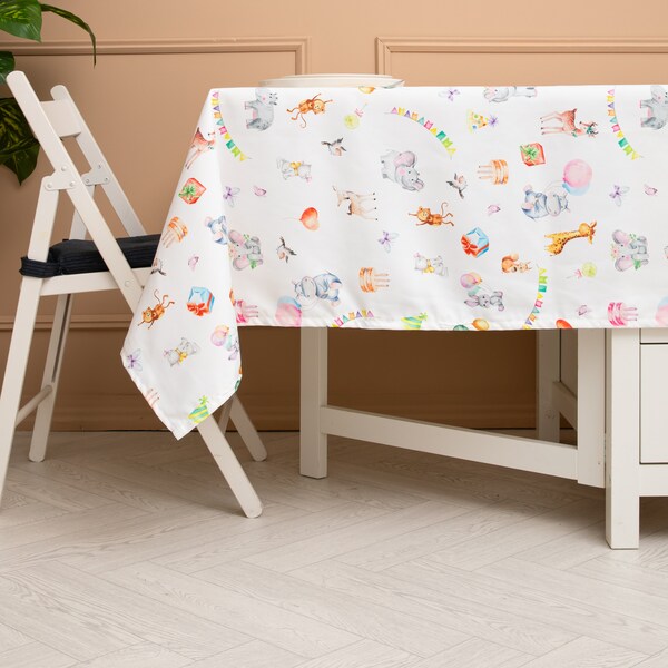 Cute Animal Boho Tablecloth - Playful Linen Table Decor | Whimsical Home Accent | Fun Dining & Entertaining