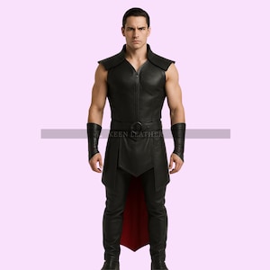 Mens Fantasy Fashion Dark Villain Leather Outfit, Genuine Leather Vampire Cosplay Costume, Soft Black Leather Tunic, Dark Fantasy Outfit