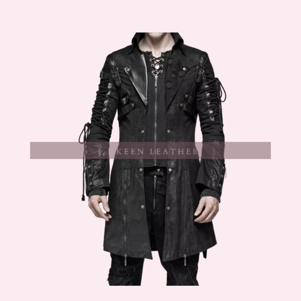 Traje de cuero Witch Hunter Rave Wear, chaqueta gótica para hombre, abrigo largo Punk Rave de cuero