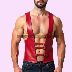 Mens Leather Top Genuine Leather Vest - Handmade Leather Biker Vest Men - Red Leather Vest For Men - Handmade Bar Vest - Gift For Him