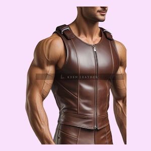 Men&#39;s Real Stylish Leather Vest, Genuine Leather Men Biker Vest, Gay Leather Vest, Brown Leather Slim fit Custom, Gift For him