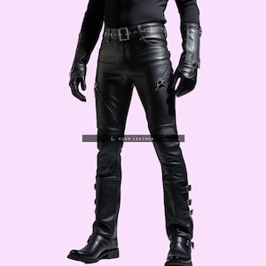 Gothic Leather Men Biker Pant - Handmade Black Leather Stylish Pant - Genuine Leather Men Slim fit Pant - Casual Wear Pant - Gift For Him