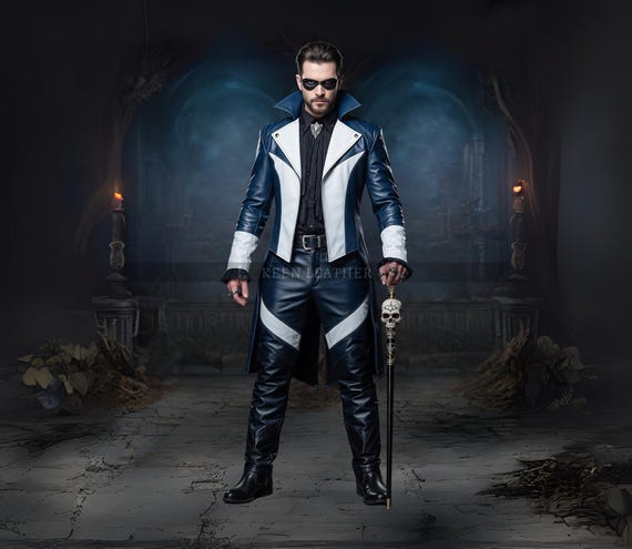 Casaco de couro masculino Witcher: Trench gótico de caçador de