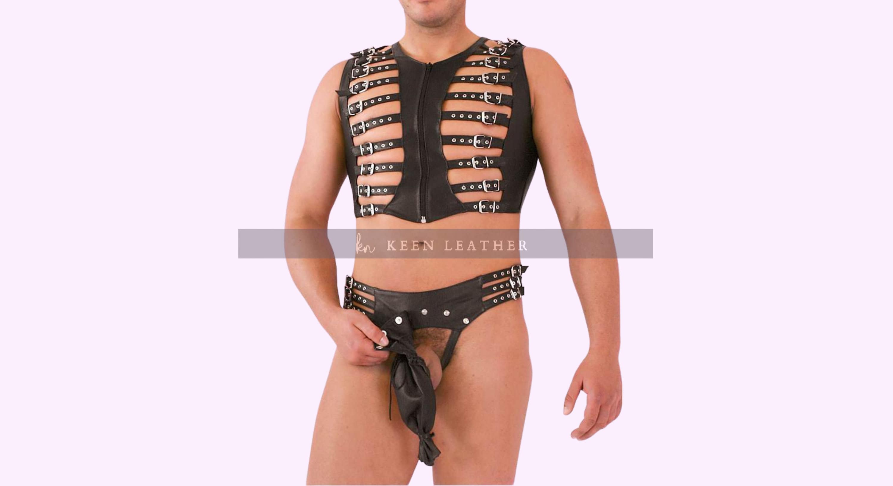 Men's Real Leather Sale CUTAWAY Berlin bar vest Open Front fetish Gay  Costume