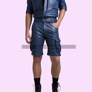 Real Leather Men Cargo Short, Blue Leather Men Gay Short, Sheep Leather Men&#39;s Summer Short, Casual Short, Gift For Him, Mens Leather Outfits