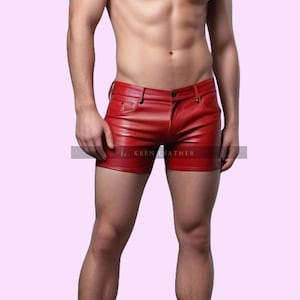 Mens Genuine Sheep Leather Short - Booty Shorts - Men&#39;s Red Leather Shorts - Summer Shorts - Red Leather Casual Shorts - Gift For Him