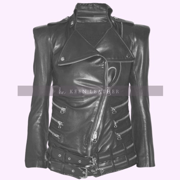 Leather Women Black Winter Jacket,Handmade Leather Zipper Jacket,Motorcycle Jacket,Leather Biker Jacket