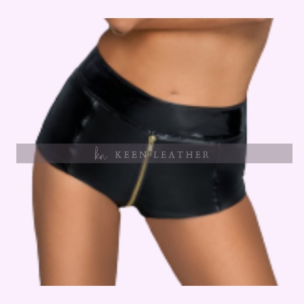 Genuine Leather Women Mini Shorts |Handmade Black Leather bcak Belt Mini Shorts |Cafe Racer shorts For Women