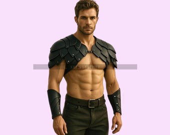 Dragon Scale Genuine Leather Armor: LARP Cosplay Shoulder & Bracer Set