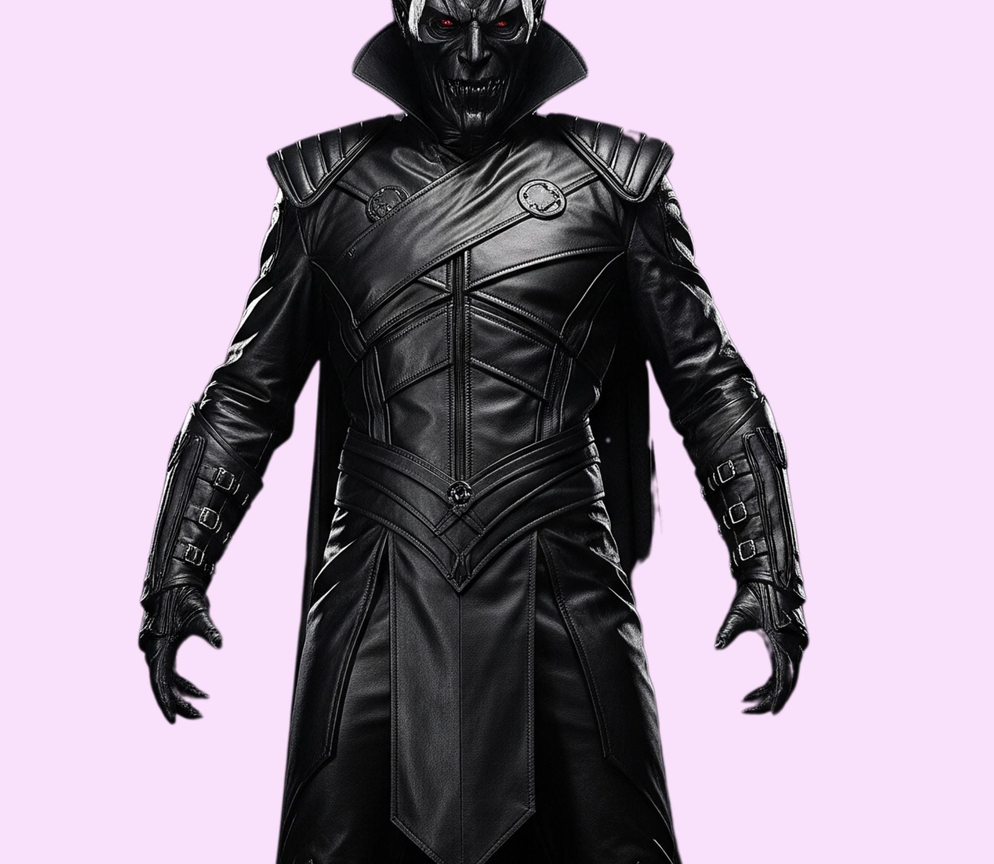 Genuine Leather Evil Knight Cosplay Coat, Men's Black Satanic Warrior ...