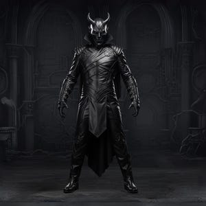 Echtes Leder Evil Knight Cosplay Mantel, Herren Schwarz Leder Satanischer Krieger Dämonenfürst Kostüm, handgemachte Bösewicht Cosplay Outfit