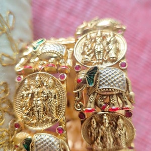 Openable Antique Ram Darbaar  Beautiful Elephant Crafted Studded Bangles/Handcrafted Rajwadi Style Gold Plated  /Indian Bangles/Antique Kada