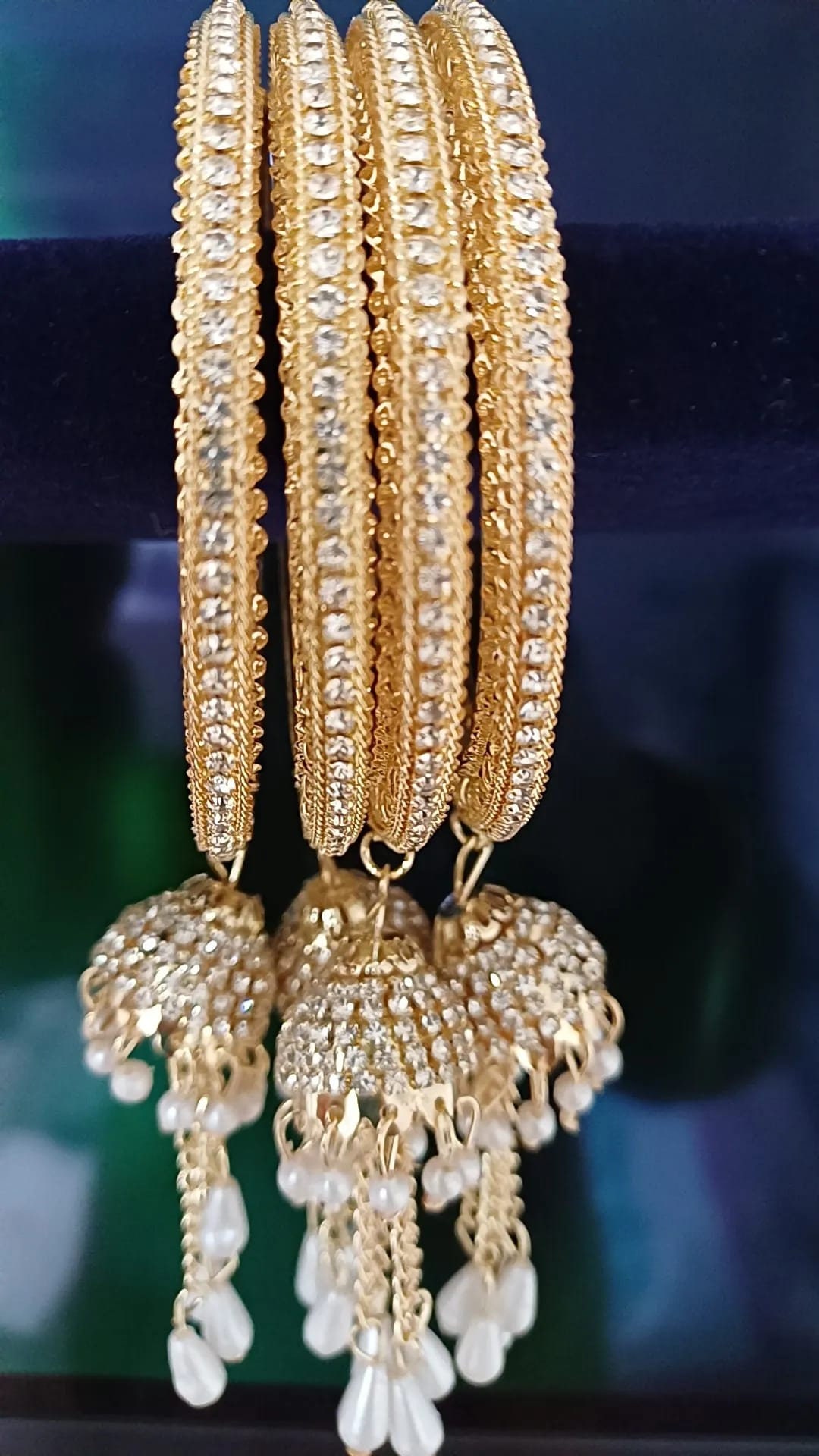 Gold American Diamond Bangle Diamond Bracelet CZ Wide Kada bangles CZ Gold Bangle Bridal Wedding Jewelry CZ Stone Jhumki Bangles